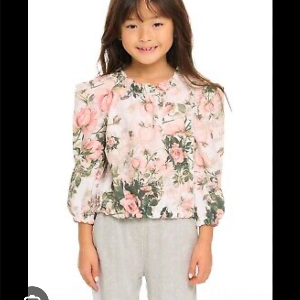 Chaser Pink and White Ruched Crop Blouse 3/4 Sleeve